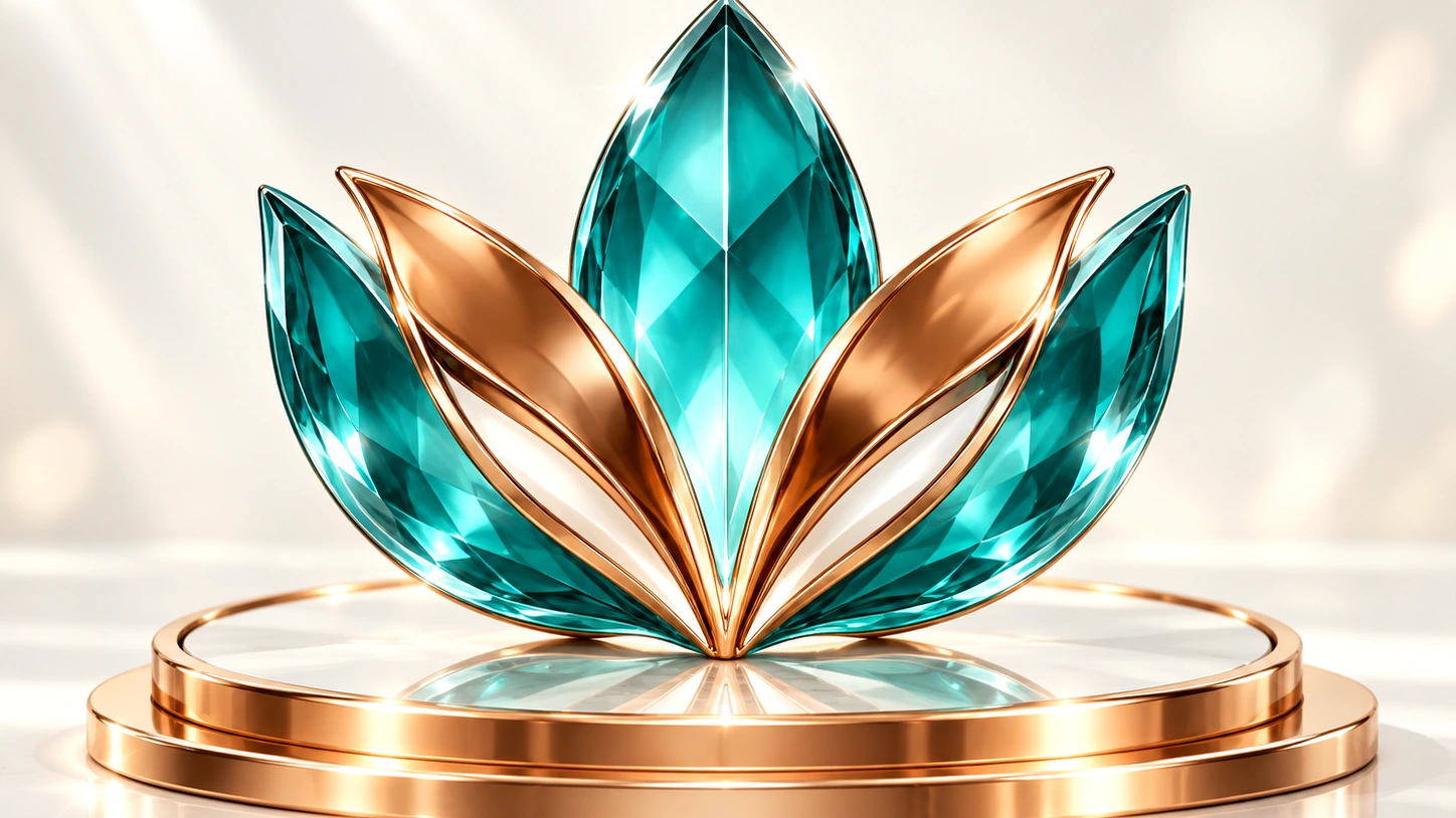 Turquoise and copper lotus symbol representing balance and mental wellbeing