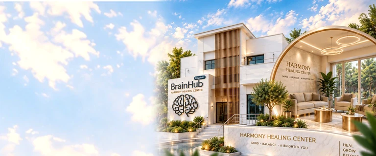 Harmony Healing Center Dubai clinic exterior and premium reception environment